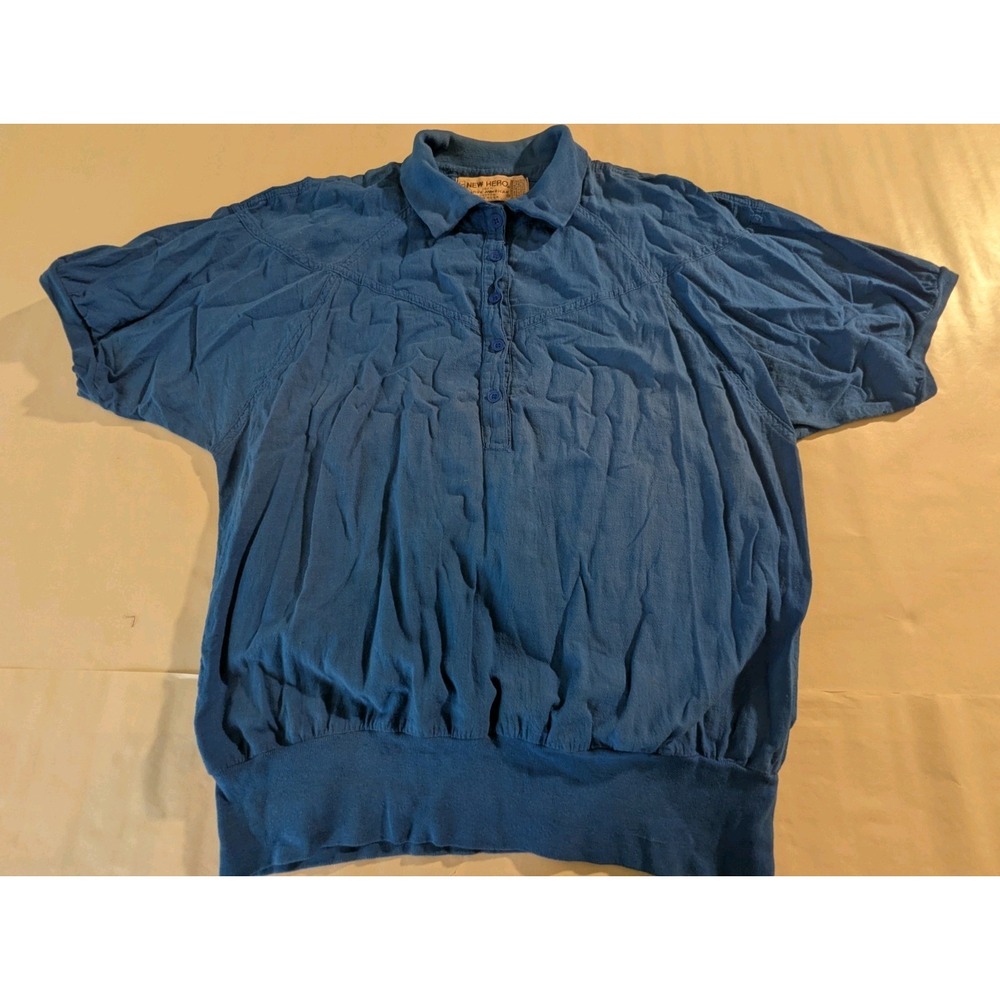 VTG New Hero Native American Top Blue Collared Cotton large